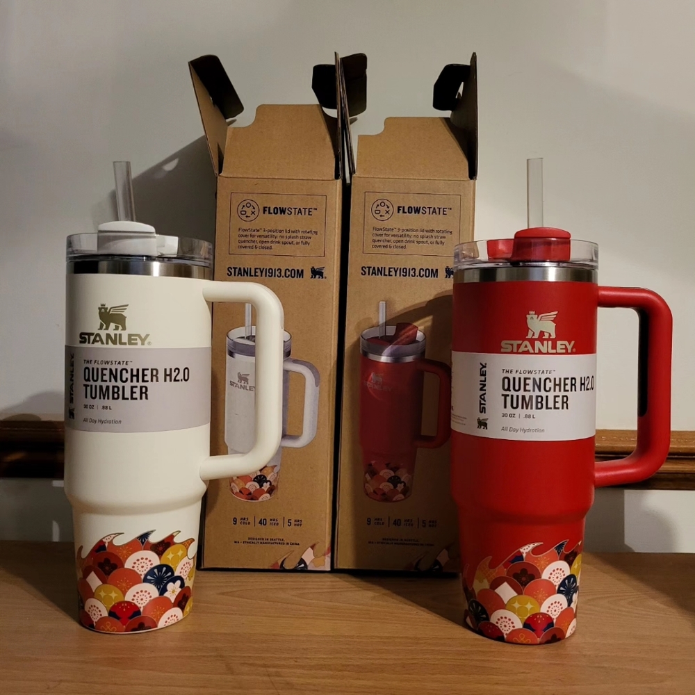 2 PACK BUNDLE! Stanley 30oz Red and Cream Dragon Tumblers
